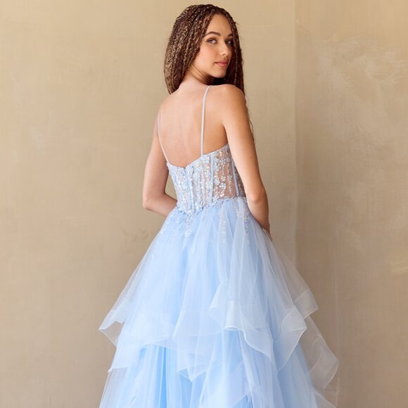 NEW FORMAL FLORAL EMBELLISHED BALL GOWN W/ V-NECKLINE & SHEER BODICE AC 5068 - Picture 9 of 11